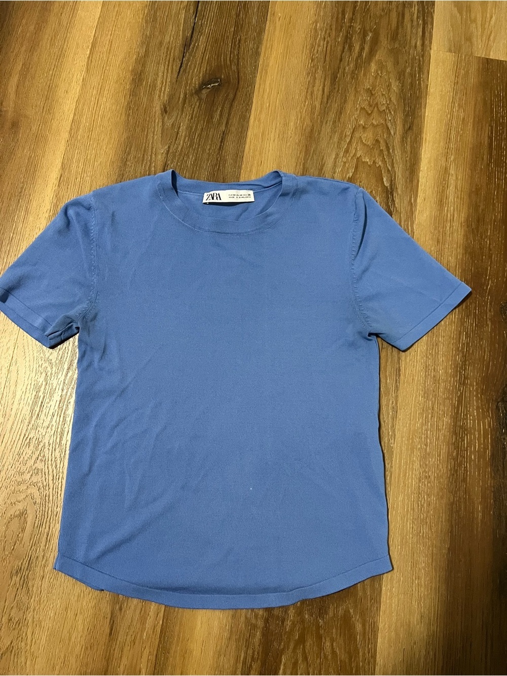 ZARA Blue Knit Short Sleeve Top | Size Medium (Fits Small)